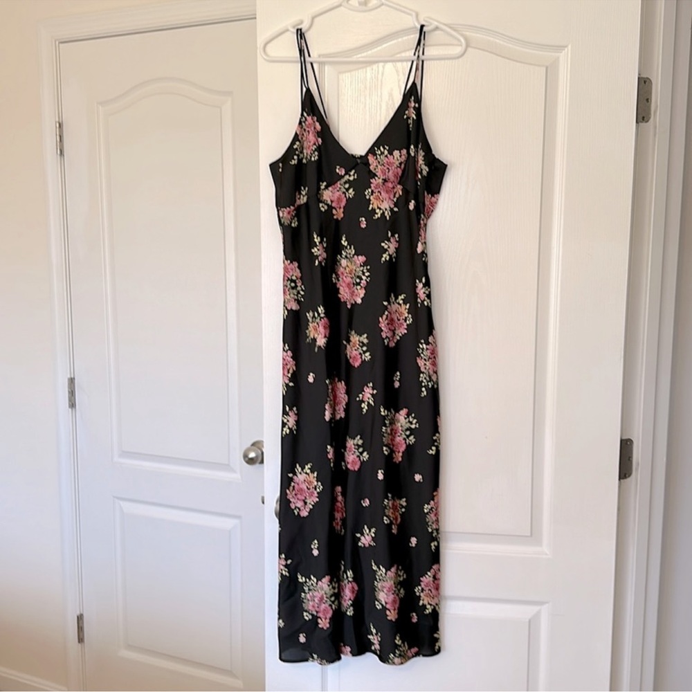 Zara Black floral satin slip dress NWT